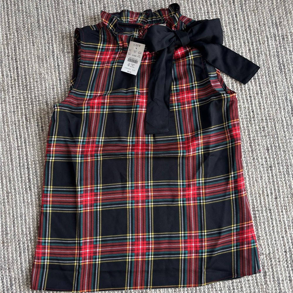 NWT Petite J. Crew Plaid Sleeveless Top with Bow Size PXXS